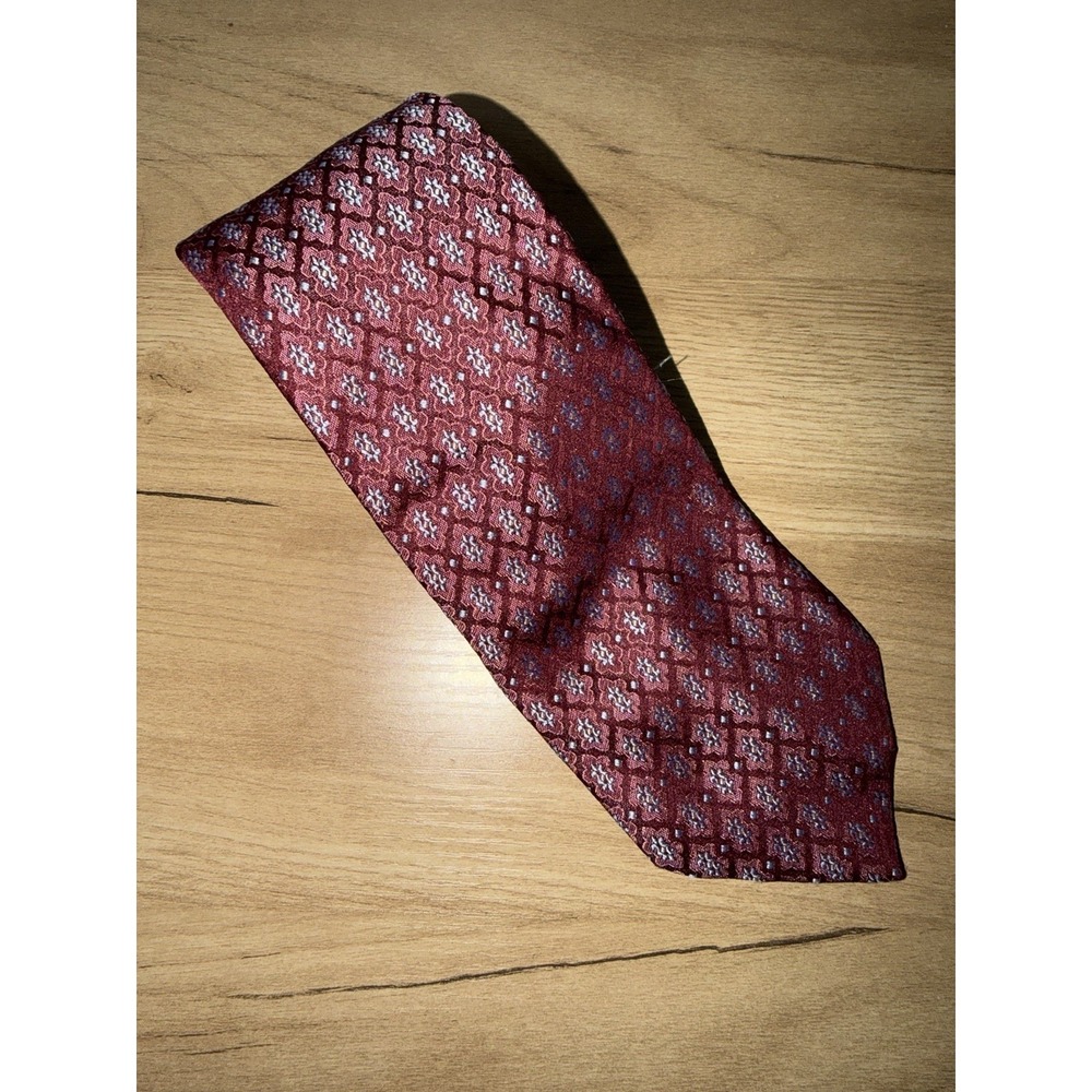 Valentino 100% Silk Tie Mens Red Floral Geometric Made Italy J
